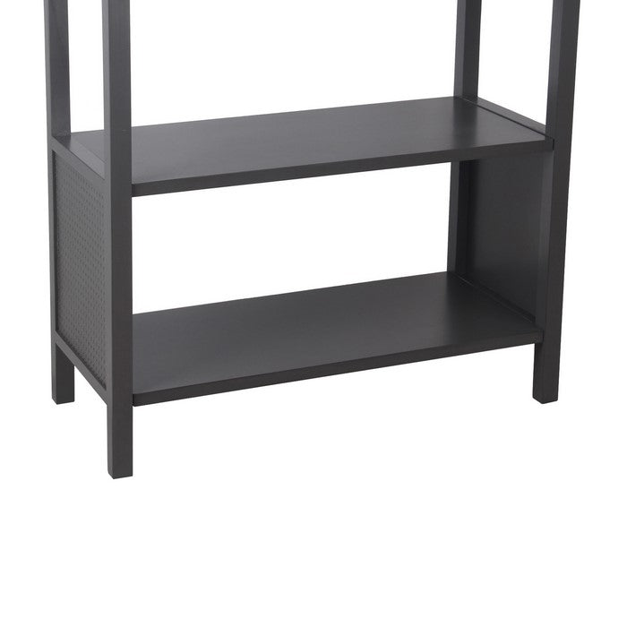 3 Tier Wooden Accent Stand with Texture Side Panels, Dark Gray