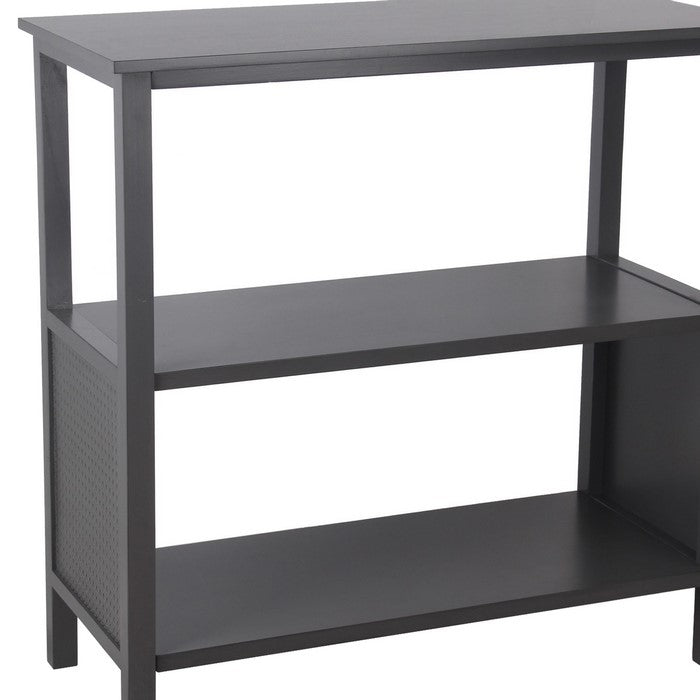 3 Tier Wooden Accent Stand with Texture Side Panels, Dark Gray