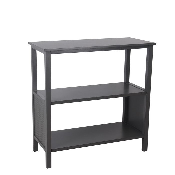 3 Tier Wooden Accent Stand with Texture Side Panels, Dark Gray