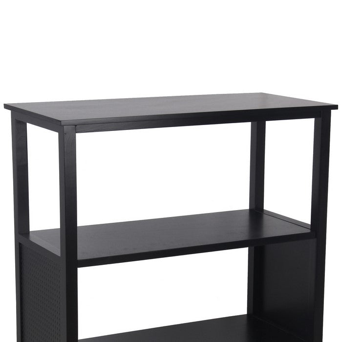 3 Tier Wooden Accent Stand with Texture Side Panels, Black