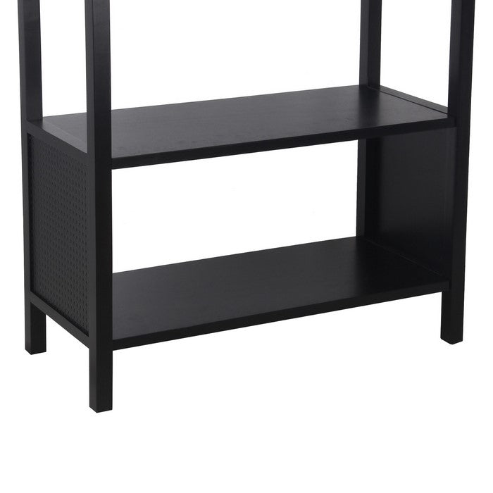 3 Tier Wooden Accent Stand with Texture Side Panels, Black