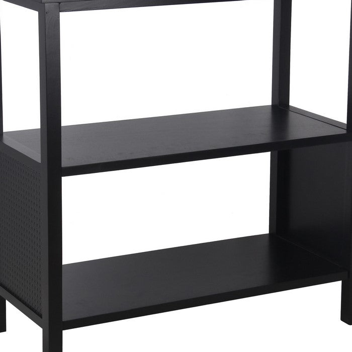 3 Tier Wooden Accent Stand with Texture Side Panels, Black