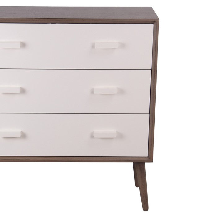 3 Drawer Mid Century Wooden Accent Stand with Splayed Legs, White and Brown