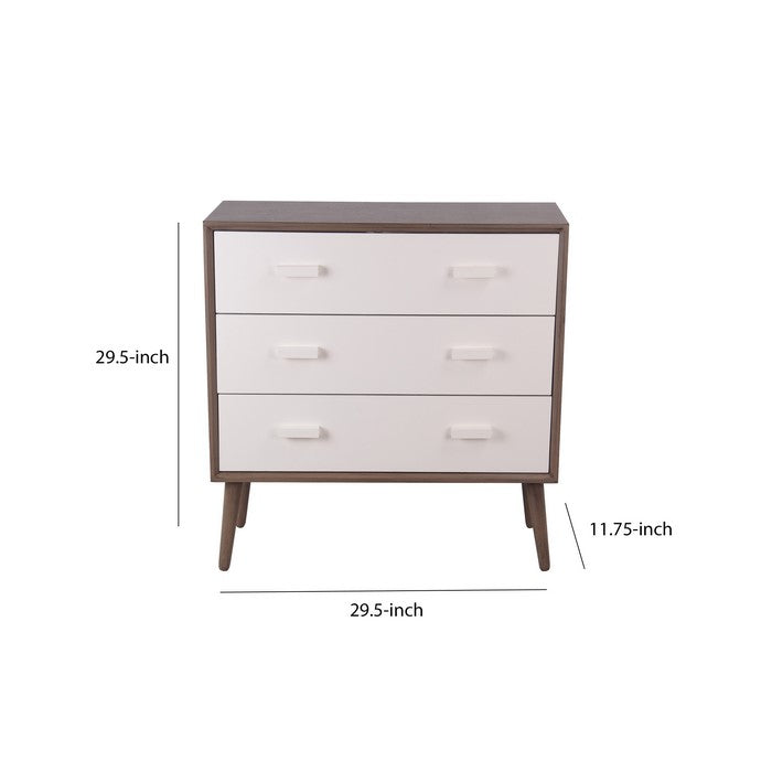 3 Drawer Mid Century Wooden Accent Stand with Splayed Legs, White and Brown