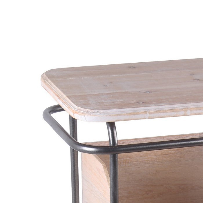 Tubular Metal Frame Accent Table with 2 Storage Boxes, Brown and Gray