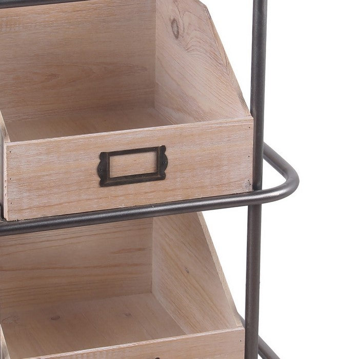 Tubular Metal Frame Accent Table with 2 Storage Boxes, Brown and Gray