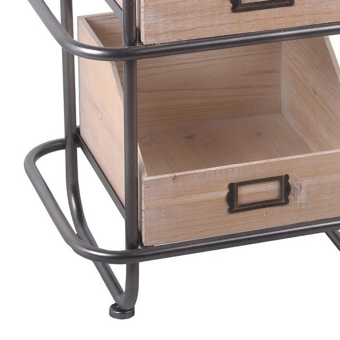 Tubular Metal Frame Accent Table with 2 Storage Boxes, Brown and Gray