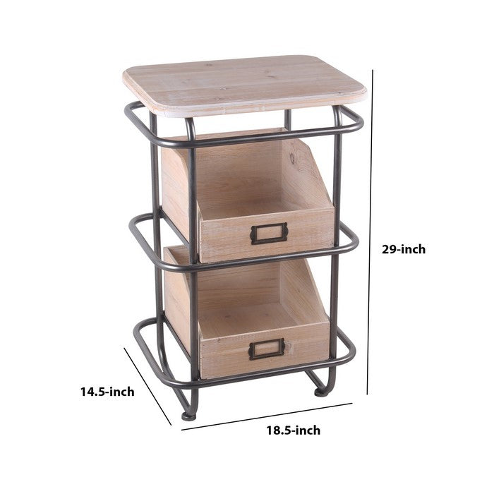 Tubular Metal Frame Accent Table with 2 Storage Boxes, Brown and Gray