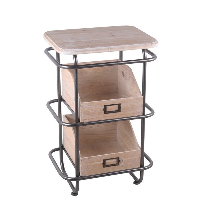Tubular Metal Frame Accent Table with 2 Storage Boxes, Brown and Gray
