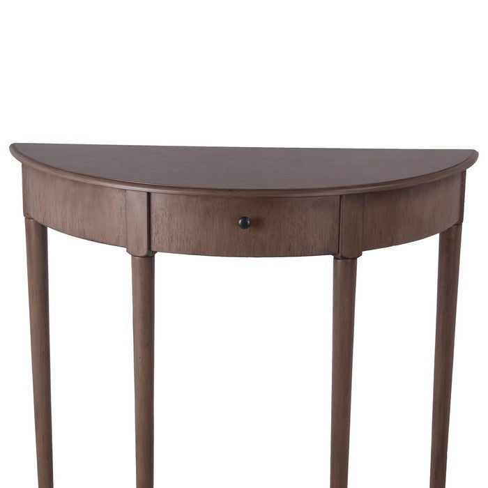 1 Drawer Half Moon Console Table with Round Legs, Brown