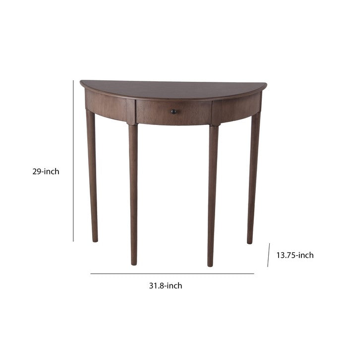 1 Drawer Half Moon Console Table with Round Legs, Brown