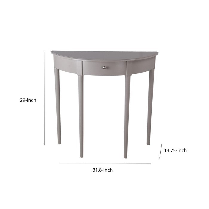 1 Drawer Half Moon Console Table with Round Legs, Gray