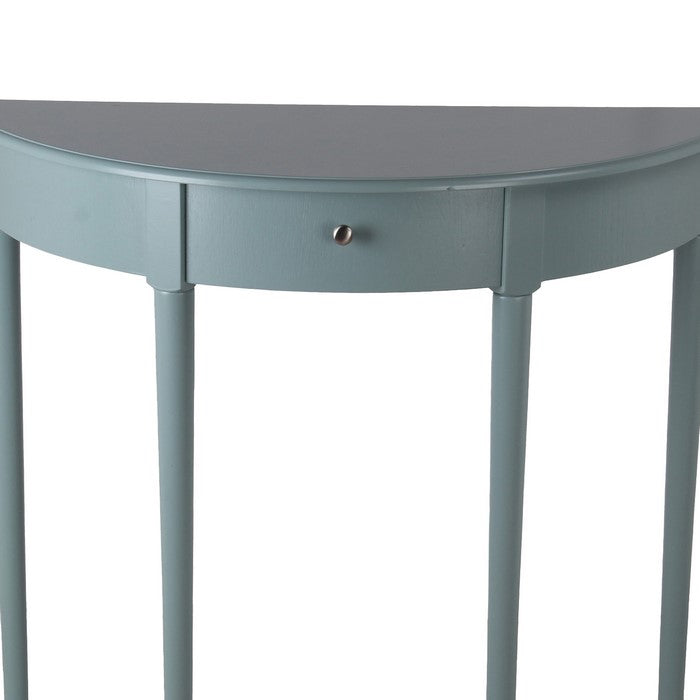 1 Drawer Half Moon Console Table with Round Legs, Sage Blue