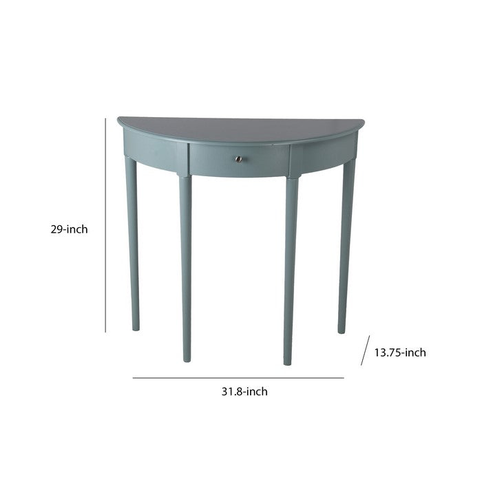 1 Drawer Half Moon Console Table with Round Legs, Sage Blue