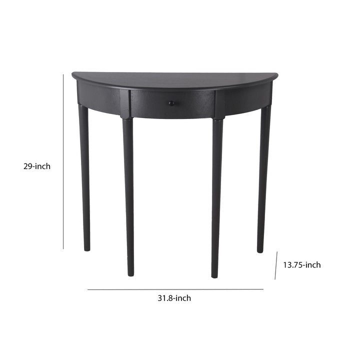 1 Drawer Half Moon Console Table with Round Legs, Black