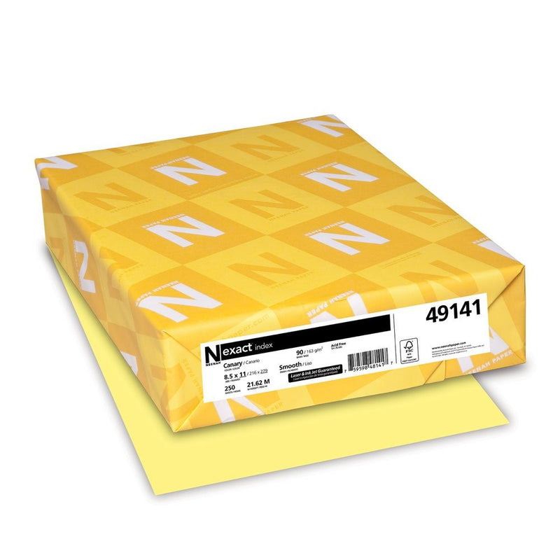 Exact Index Cardstock, 8.5” x 11”, 90lb/163gsm, Canary, 250 Sheet (49141)