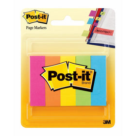 Post-it Page Markers, 1/2 in x 1 3/4 in, Assorted Colors, 100 Sheets/Pad, 5 Pads/Pack (670-5AN)