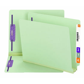 Smead End Tab Pressboard Fastener File Folder with SafeSHIELD Fasteners, 2 Fasteners, 3" Expansion, Letter Size, Gray/Green, 25 per Box (34725)