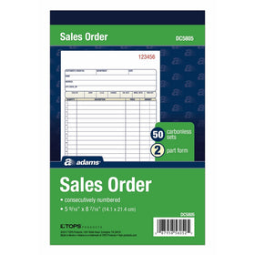 Adams Sales Order Book, 2-Part, Carbonless, White/Canary, 5-9/16 x 8-7/16 Inches, 50 Sets per Book (DC5805)