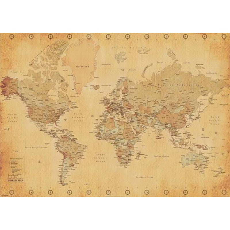 World Map Antique Vintage Giant Poster 55x39