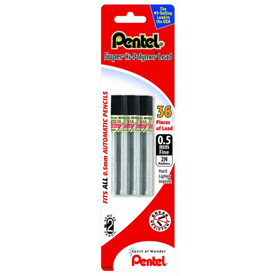 Pentel Super Hi-Polymer Lead Refill (0.5mm) Fine, 2H, 36 Pieces of Lead (C505BP32H-K6)