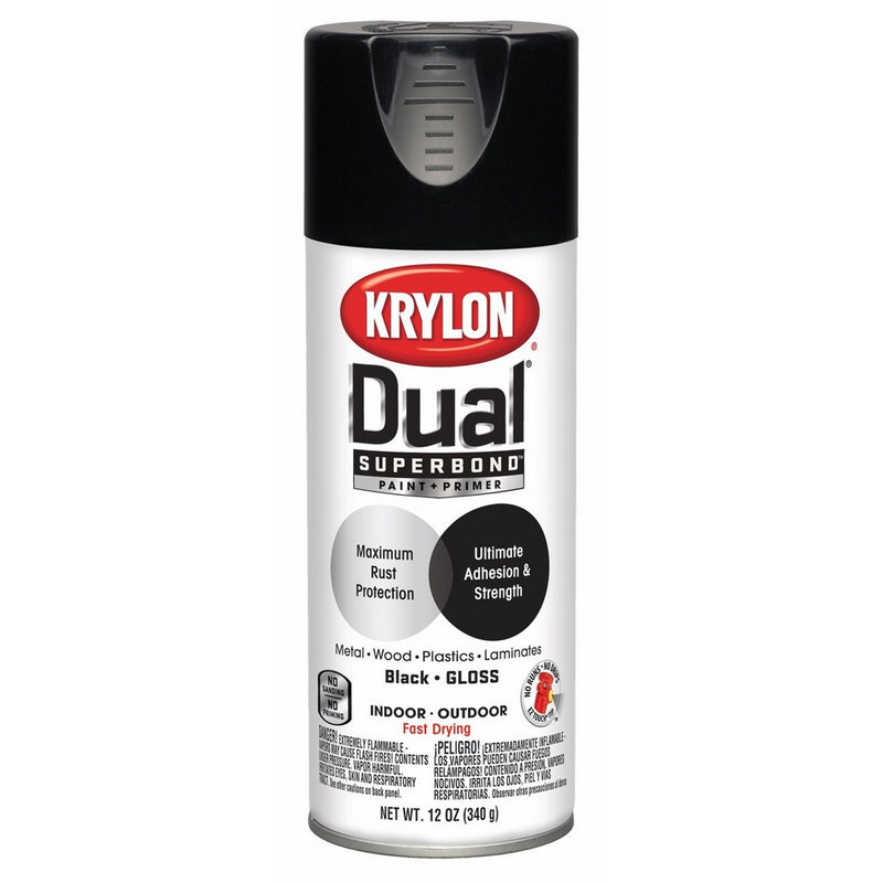 Krylon K08801007 'Dual' Superbond Paint and Primer, Gloss Black, 12 Ounce