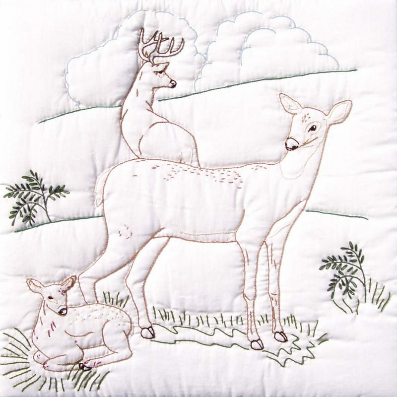 Jack Dempsey Needle Art 732199 Deer Family 6-Quilt Block, 18-Inch by 18-Inch, White