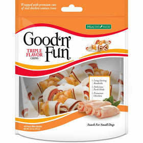 Good'n'Fun Triple Flavor Mini Rawhide Chews, 18-Count