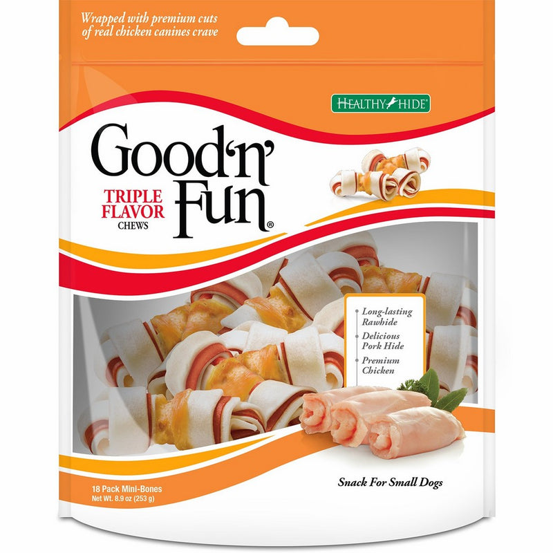 Good'n'Fun Triple Flavor Mini Rawhide Chews, 18-Count