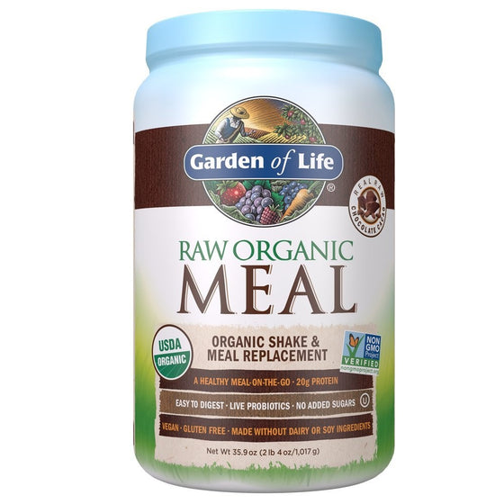 Garden of Life Meal Replacement - Organic Raw Plant Based Protein Powder, Chocolate, Vegan, Gluten-Free, 35.9oz (2lb 4oz/1,017g) Powder