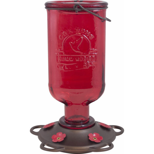 More Birds Hummingbird Feeder, Glass Hummingbird Feeders, Red, 5 Feeding Stations, 13-Ounce Nectar Capacity, Elixir Bottle