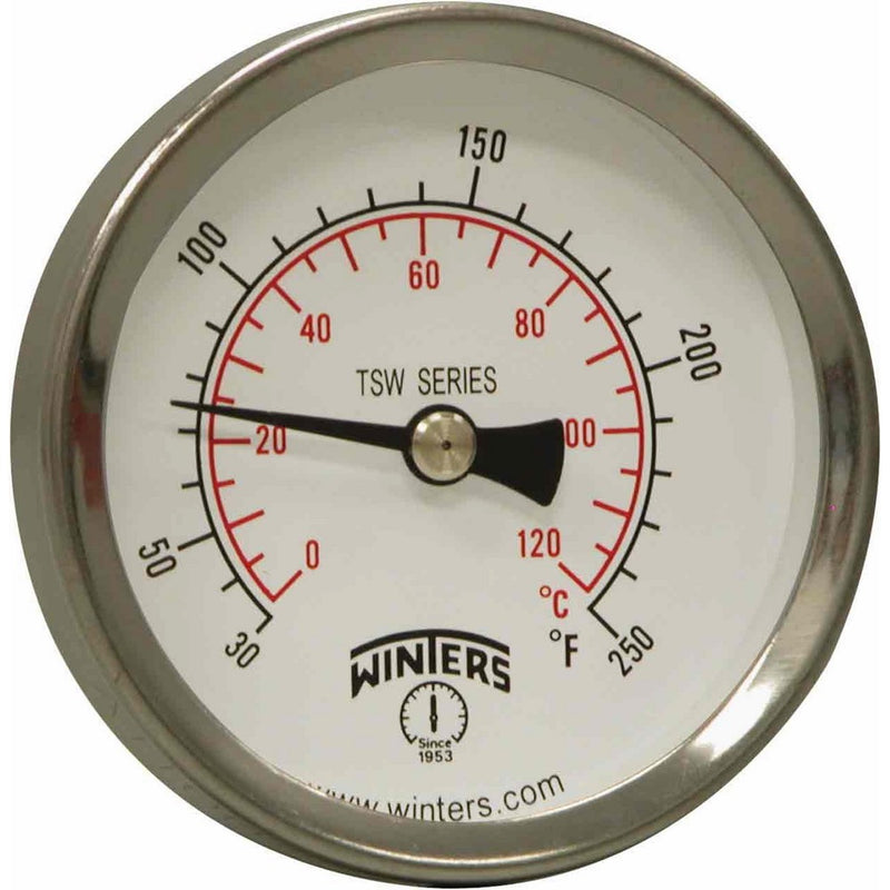 Winters TSW174-2LF Lead free Well Hot Water Thermometer, 1/2" NPT, 30 to 250 degrees F, Â±1% accuracy