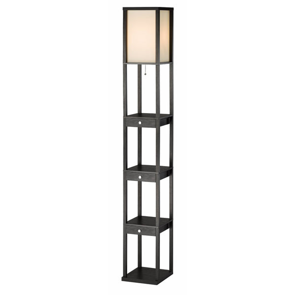 Adesso 3450-01 Murray 72" Tall Floor Lamp with Storage Shelves, Drawers. Durable MDF Lighting Equipment with Wood Veneer Finishing. Home Decor Accessory