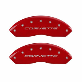 MGP Caliper Covers 13007SCV5RD Corvette C5 Logo Type Caliper Cover with Red Powder Coat Finish and Silver Characters, (Set of 4)