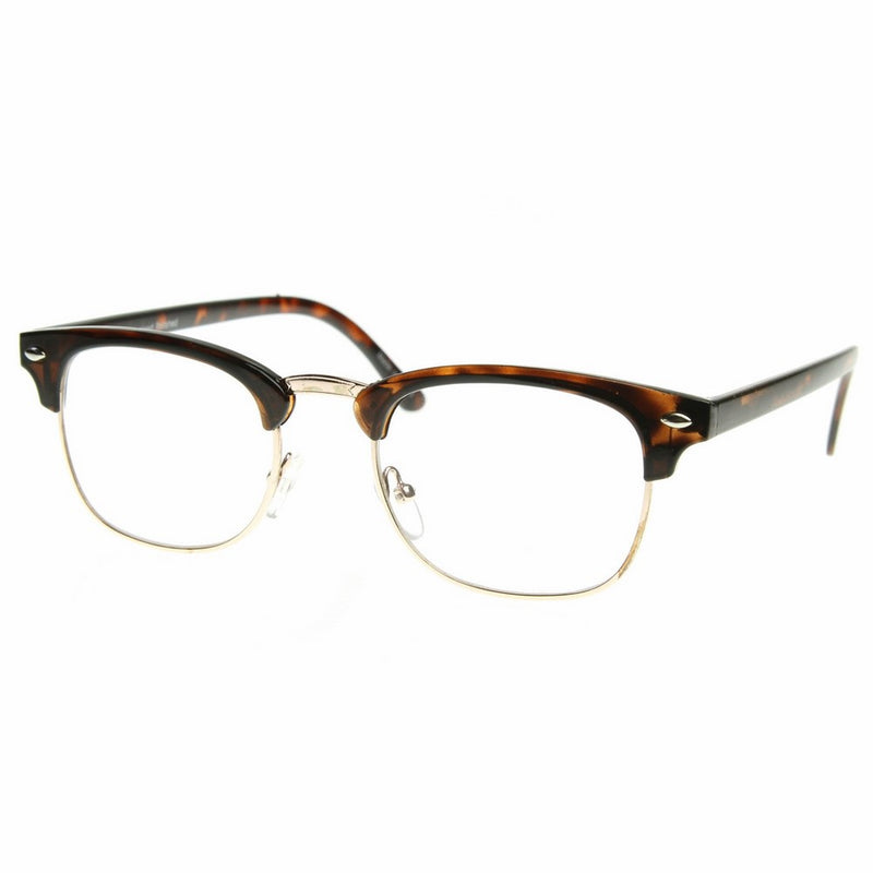 MLC EYEWEAR Vintage Inspired Classic Half Frame Nerdy Glasses UV400 Clear Lens