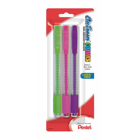 Pentel Clic Eraser Clear Body, Assorted Colors, 3 Pack (ZE23BP3M)