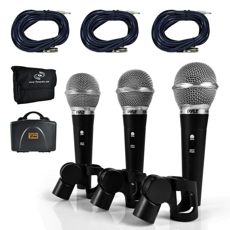 Pyle 3 Piece Professional Dynamic Microphone Kit Cardioid Unidirectional Vocal Handheld MIC with Hard Carry Case & Bag, Holder/Clip & 26ft XLR Audio Cable to 1/4'' Audio Connection (PDMICKT34)
