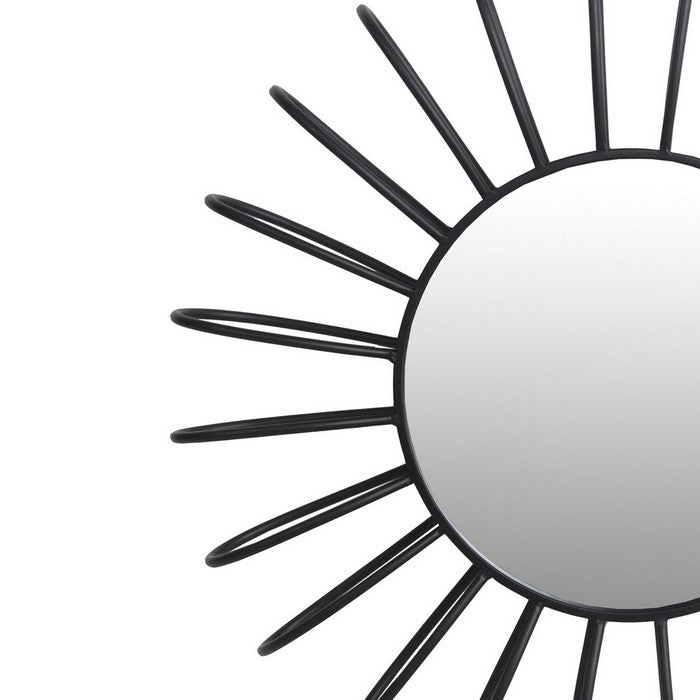 Sunburst Design Metal Frame Wall Mirror, Medium, Black and Silver