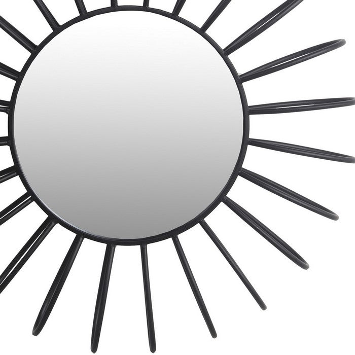 Sunburst Design Metal Frame Wall Mirror, Medium, Black and Silver