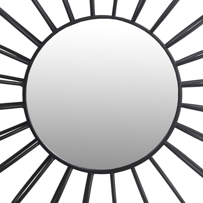 Sunburst Design Metal Frame Wall Mirror, Medium, Black and Silver