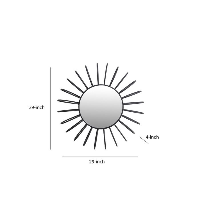 Sunburst Design Metal Frame Wall Mirror, Medium, Black and Silver