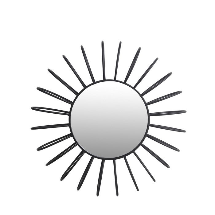 Sunburst Design Metal Frame Wall Mirror, Medium, Black and Silver