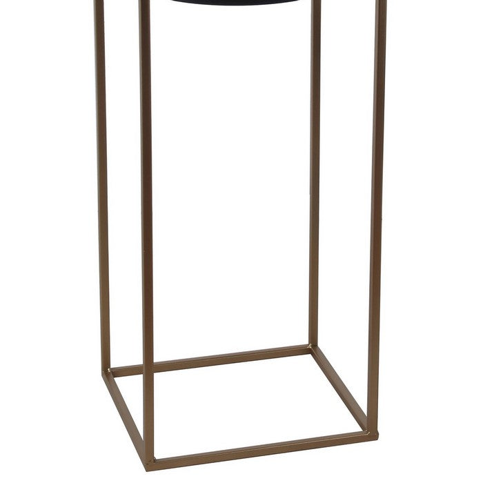 Metal Round Planter with Square Shaped Frame, Set of 2, Black and Gold