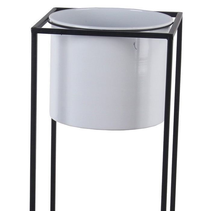 Metal Round Planter with Square Shaped Frame, Set of 2, Black and White