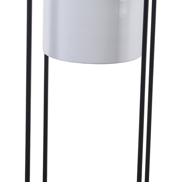Metal Round Planter with Square Shaped Frame, Set of 2, Black and White