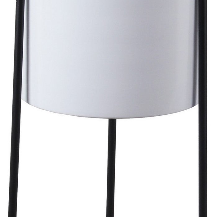 Industrial Metal Round Planter with Tri Base, Set of 2, White and Black