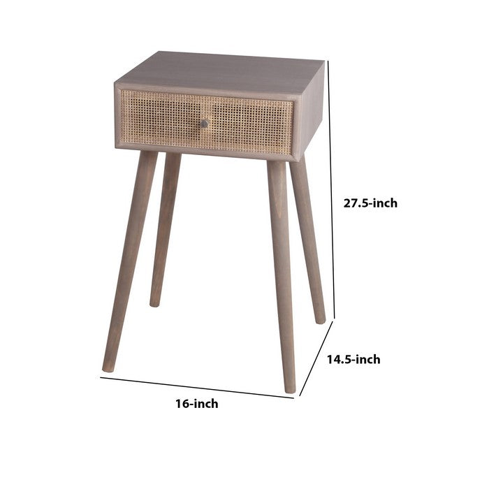 1 Drawer Accent Stand with Mesh Pattern and Splayed Legs, Gray