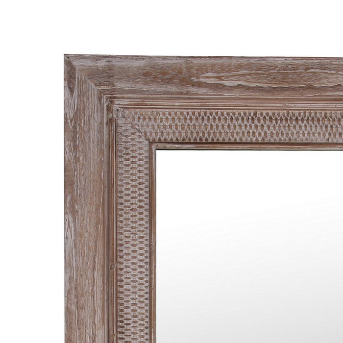 Rectangular Wooden Frame Wall Mirror with Weathered Details, Brown