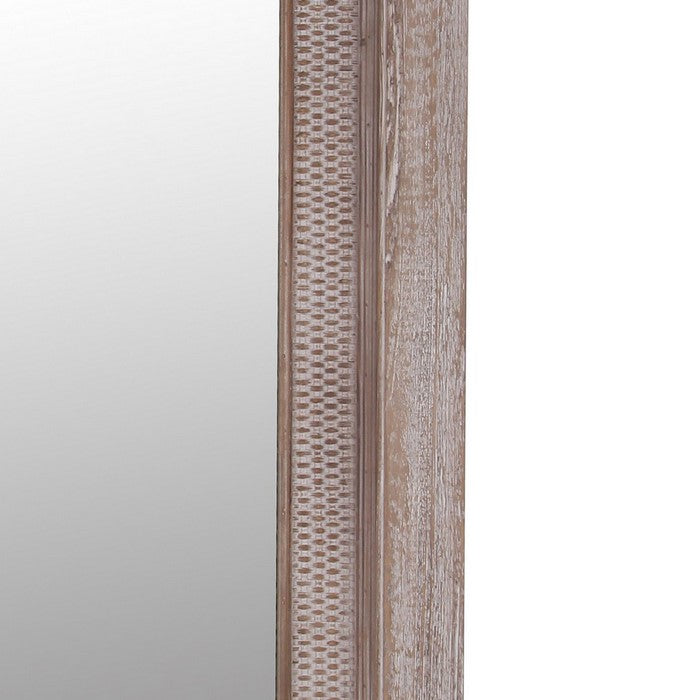 Rectangular Wooden Frame Wall Mirror with Weathered Details, Brown