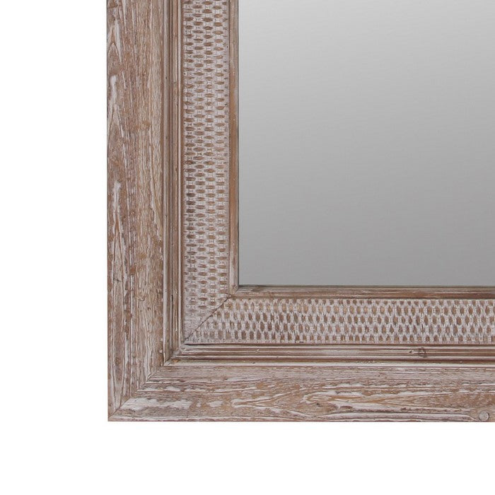 Rectangular Wooden Frame Wall Mirror with Weathered Details, Brown